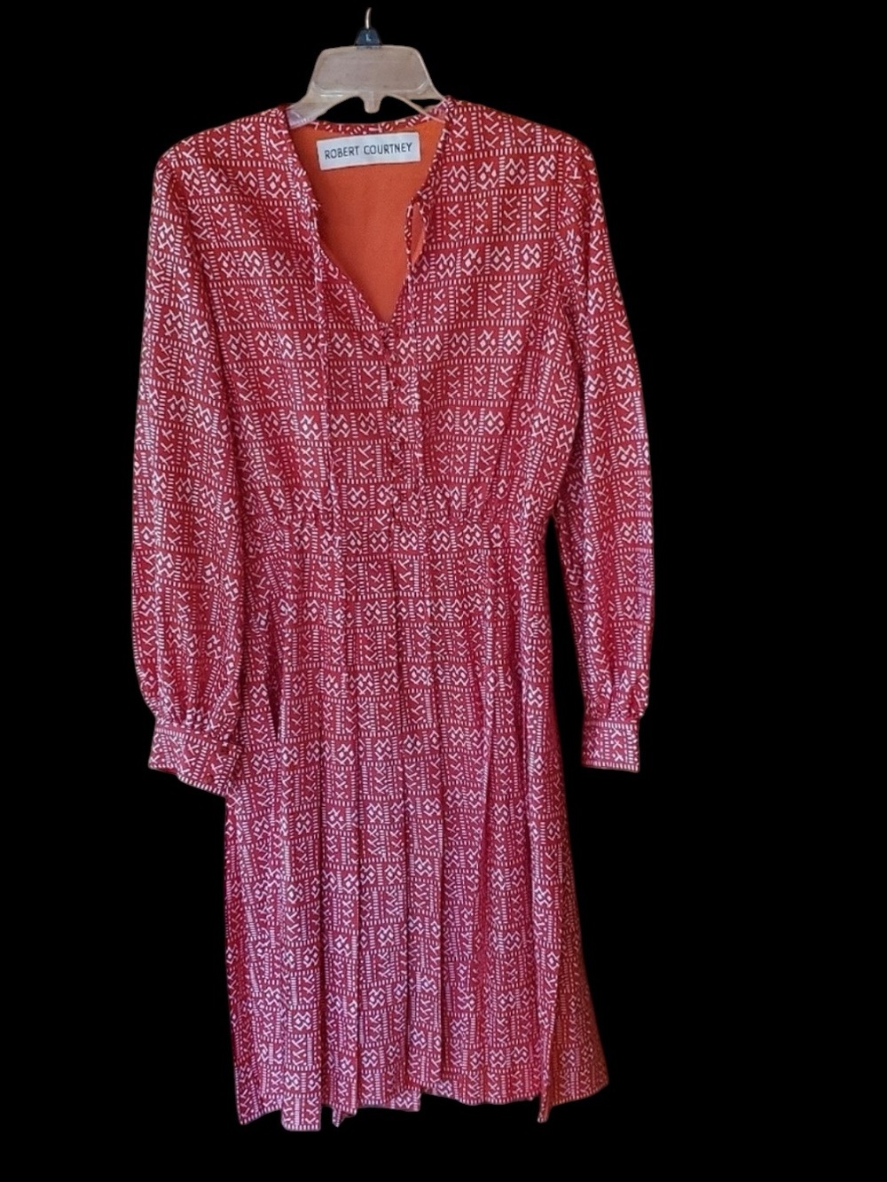 1970s Robert Courtney Red & White,‎ Lined Polyester Secretary Dress